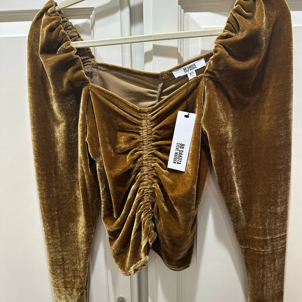 Steve Madden BB Dakota bronze velvet ruched top blouse shirt - Picture 2 of 4